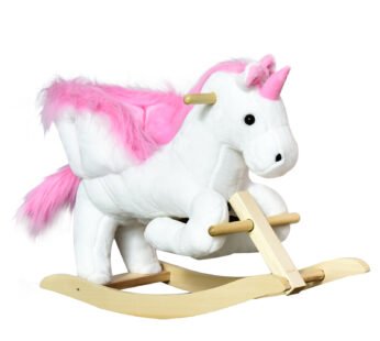 Kids Wooden Ride On Unicorn Rocking Horse Plush Toy Soft Seat Pink HOMCOM