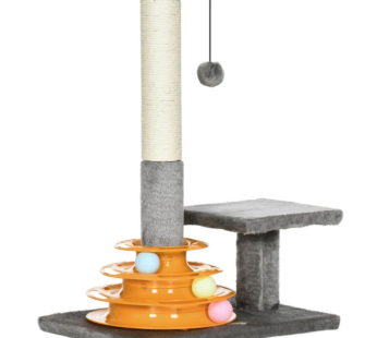 PawHut 56cm Cat Tree for Indoor Cats, Scratching Post w/ Cat Toys – Grey