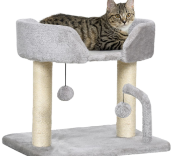 PawHut 42cm Indoor Cat Tree, Kitty Play Tower w/ Toy Balls Sisal Scratching Post